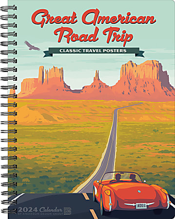 2024 Willow Creek Press Weekly Engagement Planner, 6-1/2" x 8-1/2", Great American Road Trip Vintage Art, January To December