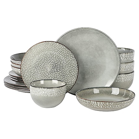 Gibson Elite Matisse 16-Piece Stoneware Dinnerware Set, Gray