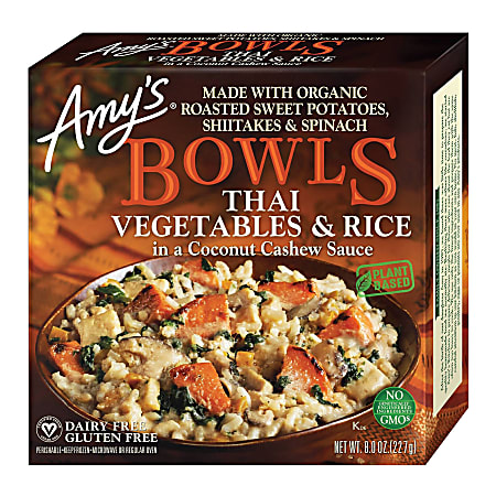 Amy's Thai Vegetables & Rice Bowls With Coconut Cashew Sauce, 8 Oz, Pack Of 3 Bowls