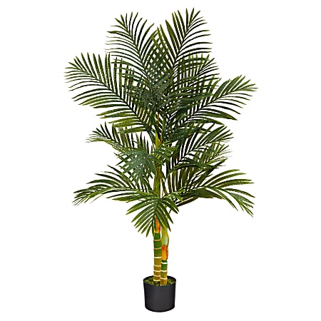 Nearly Natural Golden Cane Palm 60”H Artificial Plant With Planter, 60”H x 24”W x 24”D, Green/Black