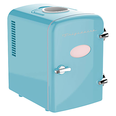 Frigidaire 6+1-Can 48-Watt Retro 0.14 Cu Ft Mini Portable Refrigerator With Top-Mounted Active-Cooling Can Holder, Blue