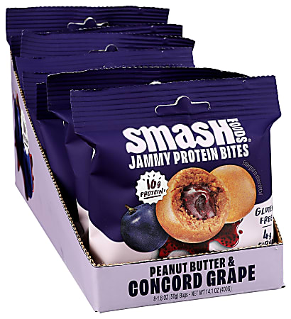 Smash Foods Superfood Snack Bites, Peanut Butter &amp; Concord Grape Jelly, 1.8 Oz, Total Qty 8