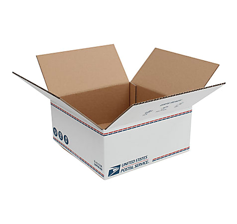 United States Post Office Shipping Boxes, 12" x 12" x 5-1/2", White/Blue/Red, Pack Of 20 Boxes