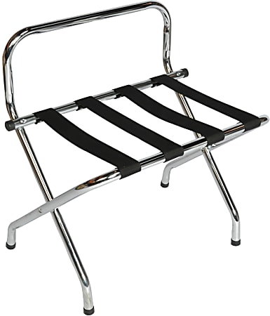 CSL High Back Metal Luggage Rack, 26-1/2”H x 24-1/4”W x 16"D, Chrome/Black
