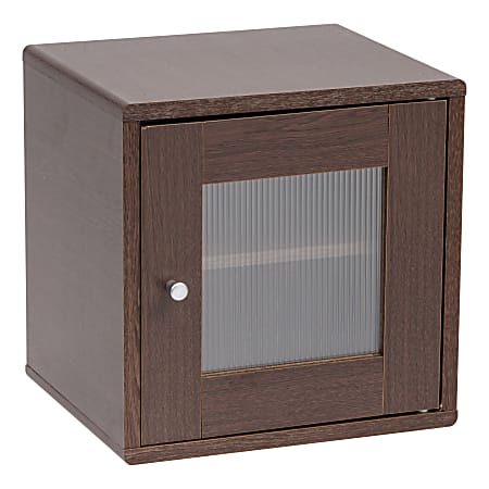 IRIS 14"H Cube Storage With Window Door, Brown Oak