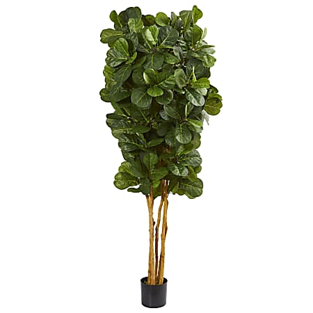 Nearly Natural 7'H Artificial Fiddle Leaf Fig Tree With Pot, Green/Black