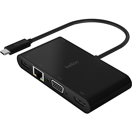 Belkin USB-C Multiport Adapter, USB-C to HDMI - USB A 3.0 - VGA, up to 100W Power Delivery, up 4k Resolution - for Notebook - 100 W - USB Type C - 1 x USB 3.0 - USB Type-C - Network (RJ-45) - HDMI - VGA - Wired