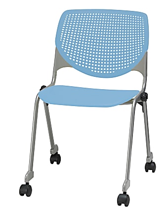 KFI Studios KOOL Stacking Chair With Casters, Sky Blue/Silver