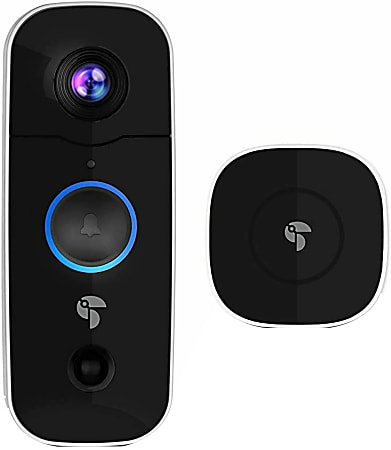 Toucan TVD200WU Battery-Powered Wireless Video Doorbell With Doorbell Chime, 5.5"H x 2.1"W x 1.2"D, White
