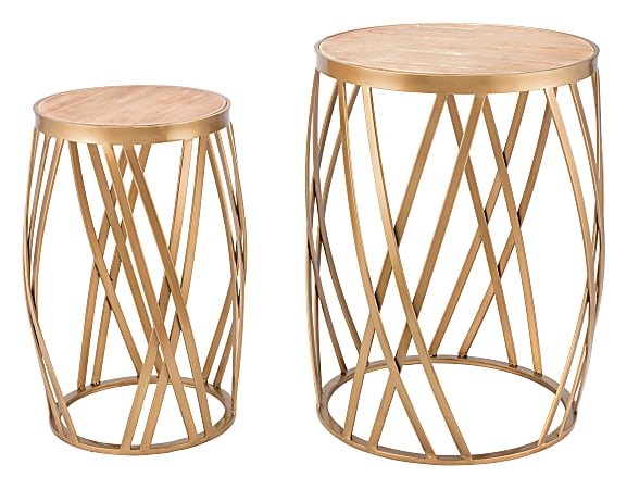 Zuo Modern Criss Cross Nesting Tables, Round, Gold, Set Of 2 Tables