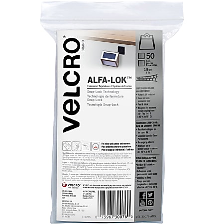 VELCRO® Alfa-Lok Fasteners - 1" Length x 1" Width - 50 / Pack