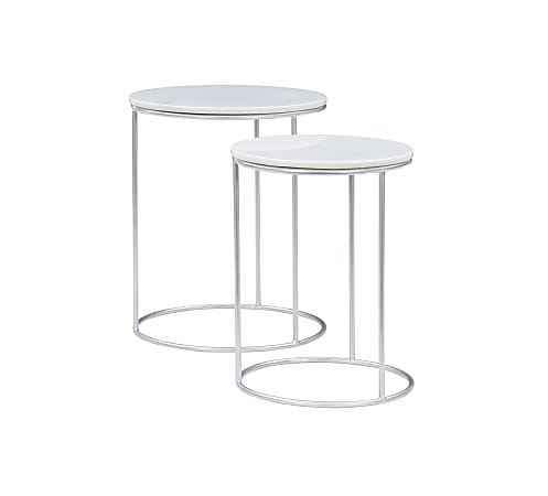 Powell Fentun Nesting Tables, 22"H x 18"W x 18"D, Silver/White, Set Of 2 Tables