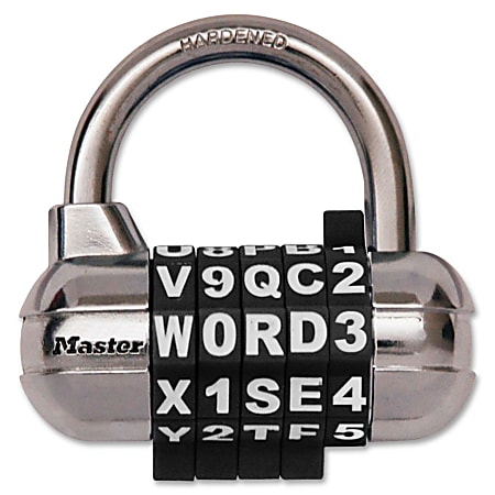 Master Lock Combination Alpha Padlock - 0.25" Shackle Diameter - Chrome - Black, Silver - 1 Each