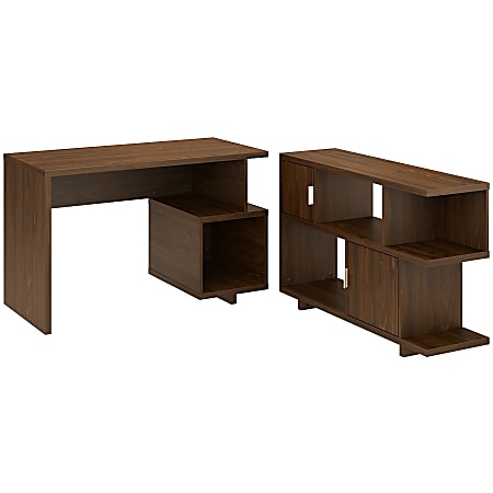kathy ireland® Home by Bush Furniture Madison Avenue 48"W Writing Desk With Low Bookcase, Modern Walnut, Standard Delivery
