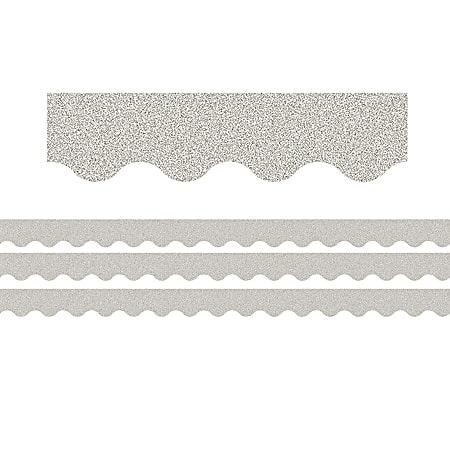 Teacher Created Resources Scalloped Border Trim Packs, 35’, Silver Glitz, Set Of 3 Packs