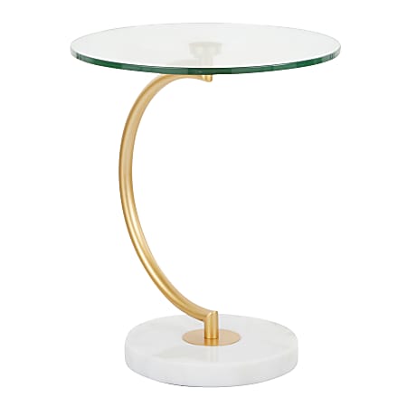 LumiSource C-Shaped Table, 21-3/4"H x 17-3/4"W x 17-3/4"D, White/Gold/Clear