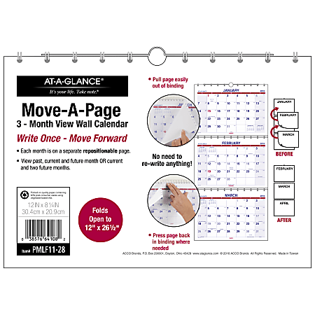 AT-A-GLANCE® Move-A-Page 15-Month Wall Calendar, 12" x 26 1/2", White, December 2017 to February 2019 (PMLF1128-18)