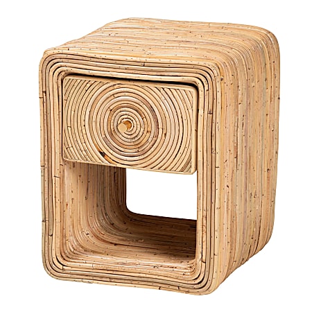 bali & pari Rosina Natural Rattan 1-Drawer Nightstand, 17-1/4”H x 14”W x 14-5/16”D, Natural