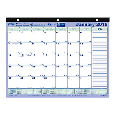 Brownline® Monthly Desk Pad Calendar, 11" x 8 1/2", FSC Certified, 50% Recycled, White, January-December 2018 (C181721-18)