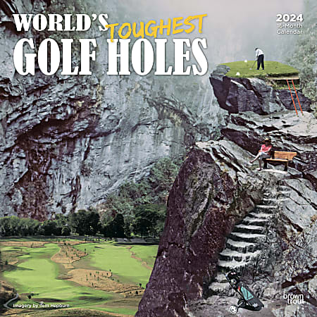 2024 BrownTrout Monthly Square Wall Calendar, 12" x 12", World's Toughest Golf Holes, January to December