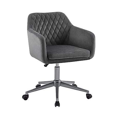 Linon Inman Quilted Fabric Mid-Back Home Office Chair, Gray/Silver