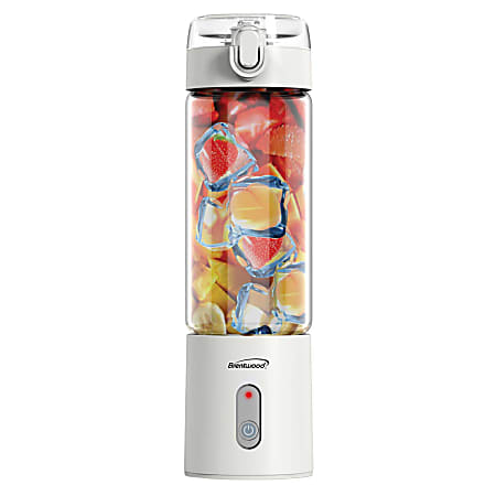 Brentwood 50-Watt 17 Oz Portable Battery-Operated USB-Chargeable Glass Blender, White