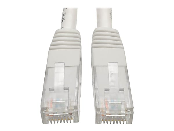 Tripp Lite Cat6 Cat5e Gigabit Molded Patch Cable RJ45 M/M White 550Mh 100ft 100' -1 x RJ-45 Male Network - 1 x RJ-45 Male Network - Gold Plated Contact - White