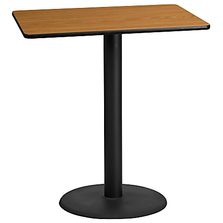 Flash Furniture Rectangular Laminate Table Top With Round Bar Height Table Base, 43-3/16”H x 30”W x 42”D, Natural