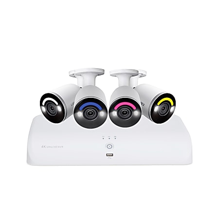 Lorex Fusion 4K UHD 16-Camera-Capable 2TB Wired NVR System With Four 4K Wired IP Outdoor Bullet Cameras & Smart Security Lighting, White