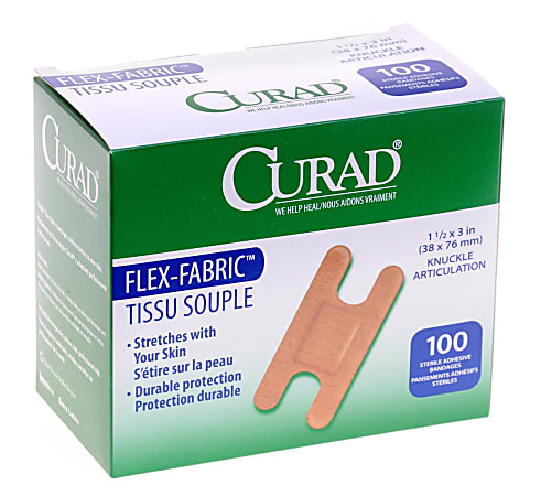CURAD® Flex-Fabric Adhesive Bandages, Knuckle, 1 1/2" x 3", Tan, Pack Of 1,200