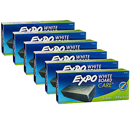 Expo White Board Erasers, 5-1/8” x 1-1/4”, Black, Pack Of 6 Erasers