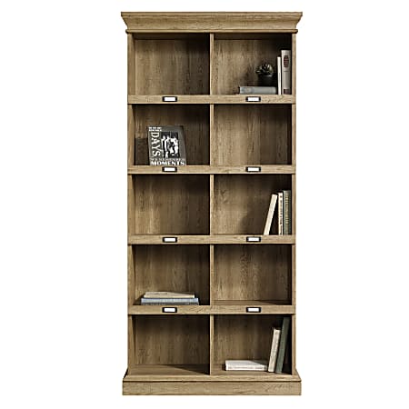 Sauder Barrister Lane Cubby Bookcase Tall Scribed Oak Office Depot