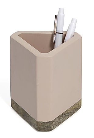 Realspace® Wood Pen Cup, 4-1/2"H x 3-1/2"W x 3-1/2"D, Pink/Natural