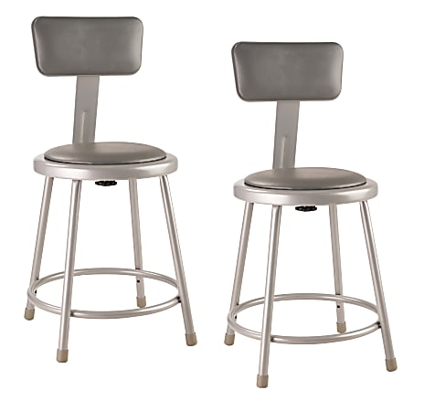 National Public Seating 6400 Series Vinyl-Padded Science Stools With Backrests, 18"H Seat, Gray, Pack Of 2 Stools