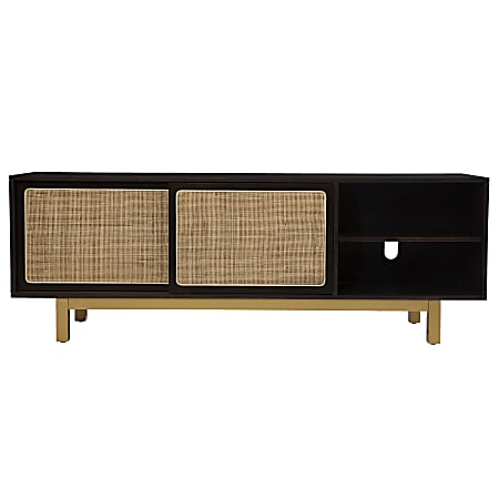 SEI Carondale Sliding-Door Media Stand, 22"H x 63"W x 15-3/4"D, Brown/Gold/Natural