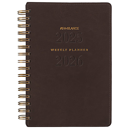 AT-A-GLANCE® Signature Collection Academic 2025-2026 Weekly Monthly Planner, Brown, Small, 5" x 8"