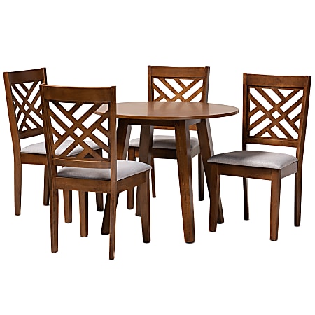 Baxton Studio Lilly Dining Set, 29-15/16”H x 35-7/16”W x 35-7/16”D, Gray/Walnut