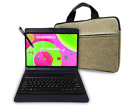 LINSAY® 12 Octa Core 256GB STORAGE Android 14 BUNDLE with BLACK UNIQUE KEYBOARD CASE and TABLET BRIEFCASE