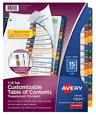 Office Essentials® Table 'n Tabs Dividers Letter 11675 15-Tab 