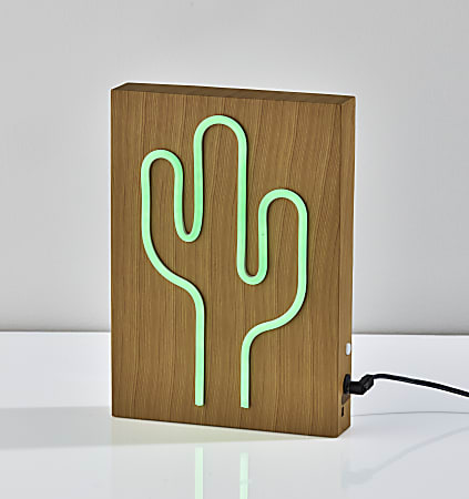 Adesso Simplee Wood Framed Neon Table Lamp 9 H Cactus ODP Business Solutions