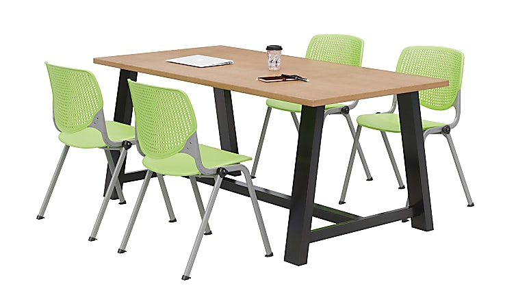 KFI Studios Midtown Table With 4 Stacking Chairs, Kensington Maple/Lime Green