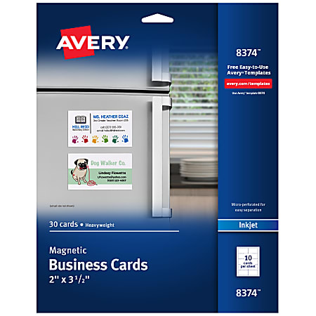 Avery® Magnetic Business Cards, Inkjet Compatible, White, Matte Finish, 10 Cards Per Sheet, Pack Of 3 Sheets