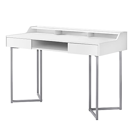 Monarch Specialties 48"W Computer Desk With Shelves, White/Silver