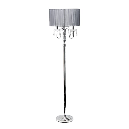 Elegant Designs Sheer Shade Floor Lamp, 61-1/2"H, Chrome/Gray