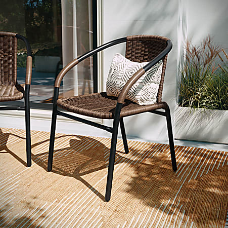 Flash Furniture Rattan Stack Chair, Black/Medium Brown