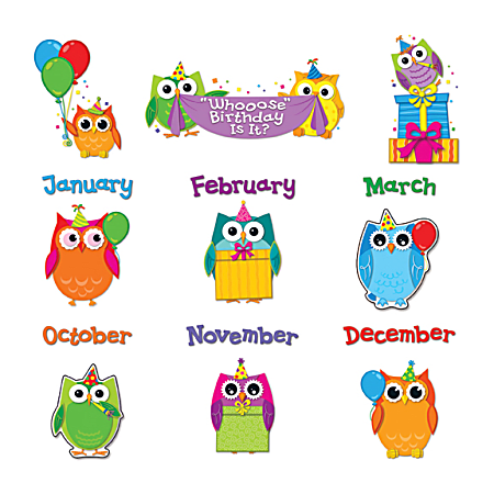 Carson Dellosa Education Colorful Owls Birthday Bulletin Board Set - Birthday, Learning Theme/Subject - 14, 12 (Owl, Month Heading) Shape - Multicolor - 1 Set