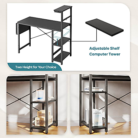Bestier 45 W Computer Desk With LED Lights And 4 Tier Shelves Black ...