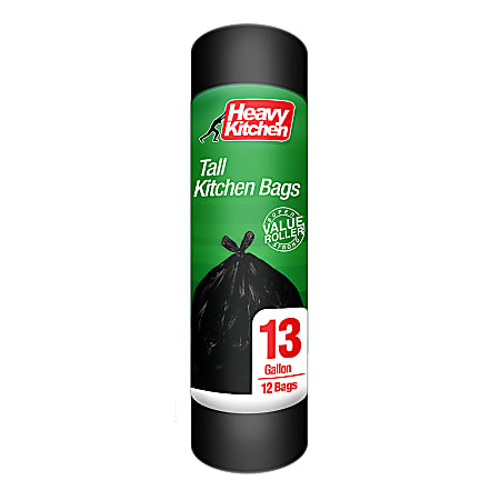 Heavy Kitchen Trash Bags, 13 Gallons, Black, Total Qty 12