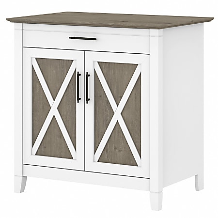 Bush Furniture Key West Secretary Desk With Keyboard Tray And Storage Cabinet, Shiplap Gray/Pure White, Standard Delivery