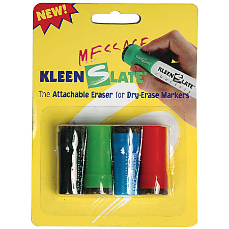 KleenSlate® Eraser Caps For Small Dry-Erase Markers, Assorted, Pack Of 4